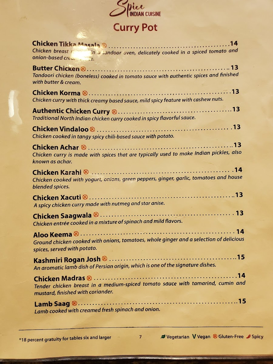 Spice Indian Cuisine Menu - Image 1